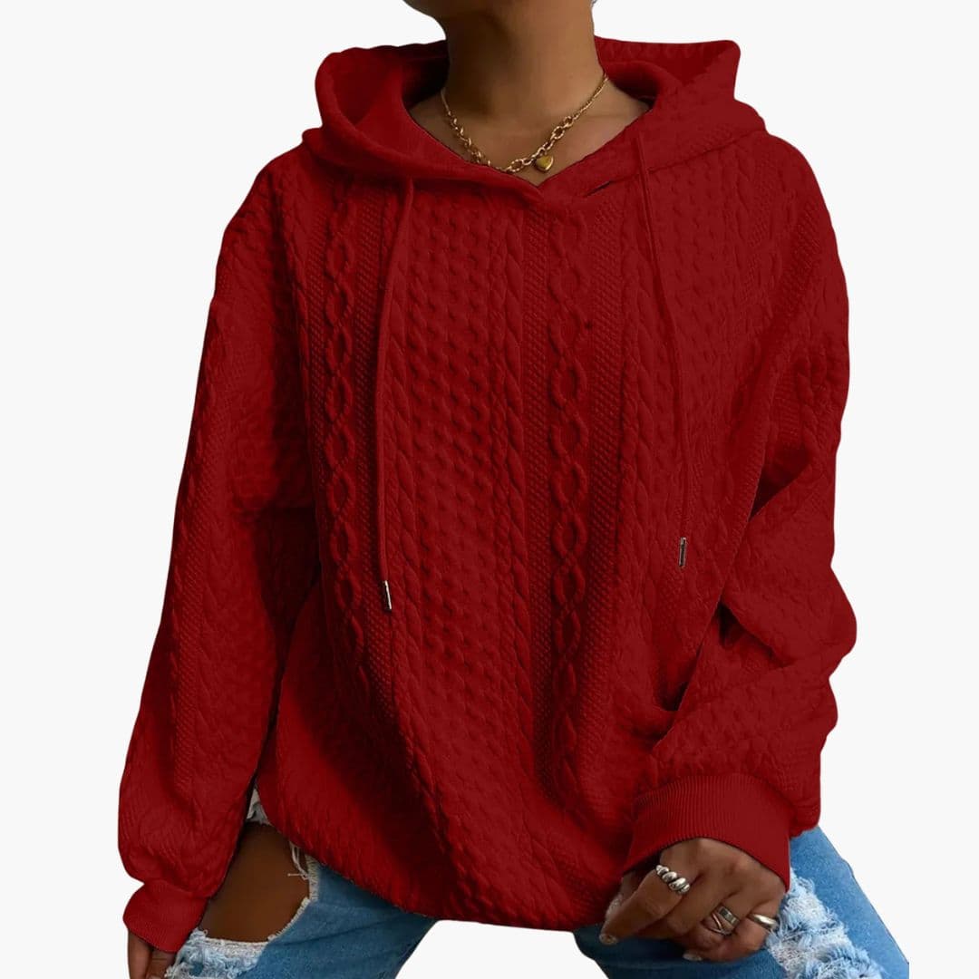Damen Kapuzenpullover mit Zopfmusterstruktur