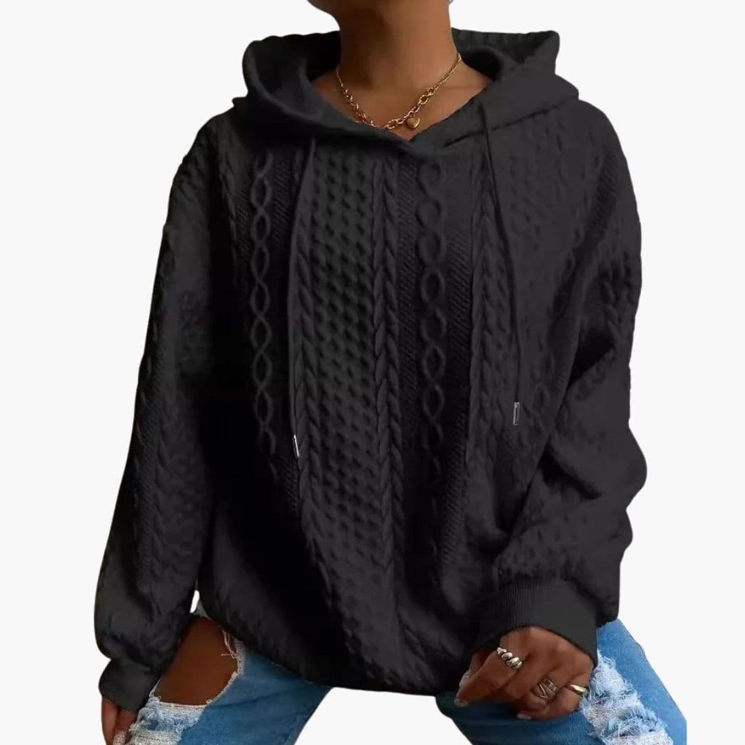 Damen Kapuzenpullover mit Zopfmusterstruktur