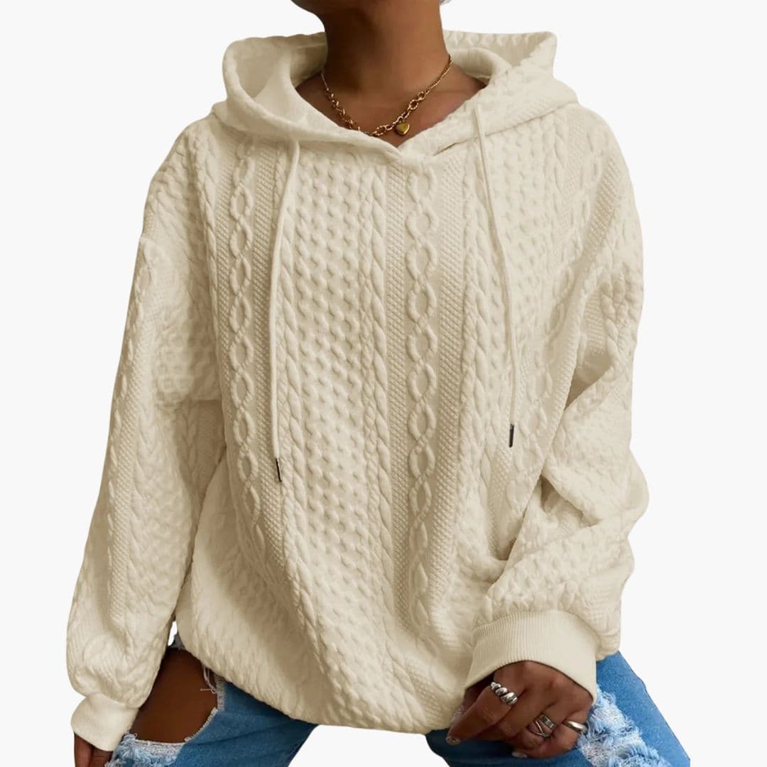 Damen Kapuzenpullover mit Zopfmusterstruktur