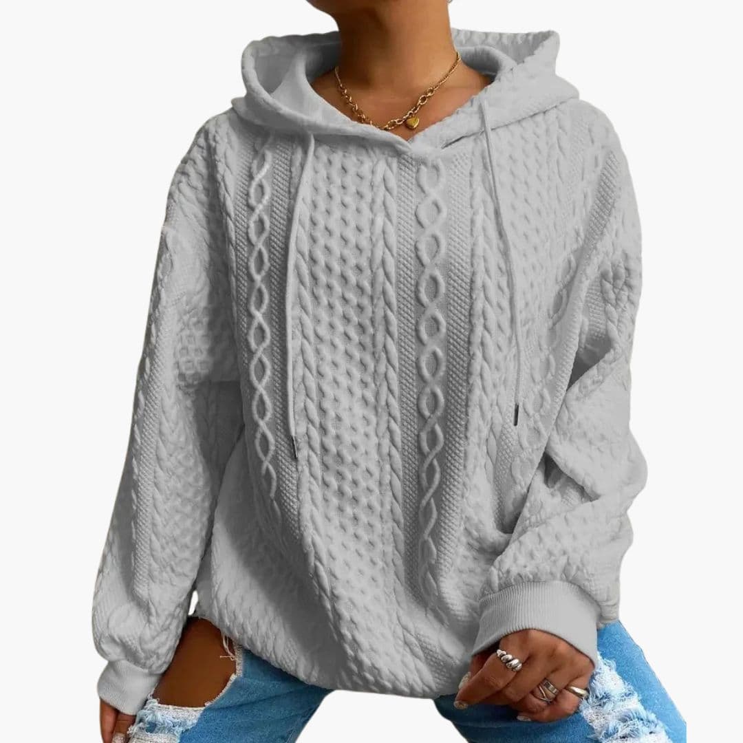 Damen Kapuzenpullover mit Zopfmusterstruktur