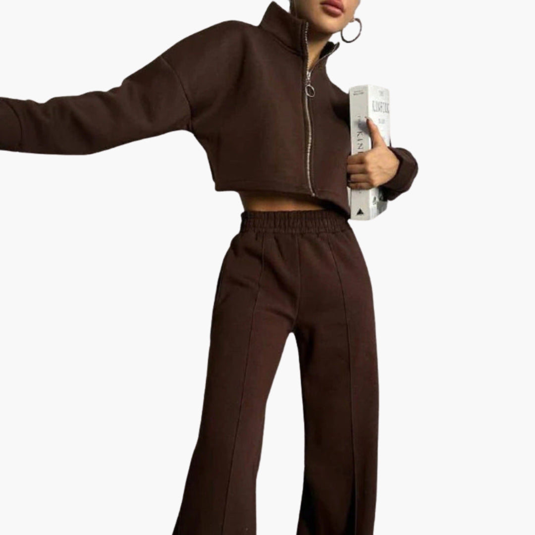 Women's cropped sweatshirt with high collar and full zip