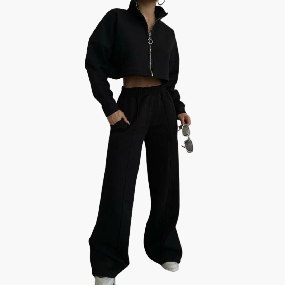 Women's cropped sweatshirt with high collar and full zip