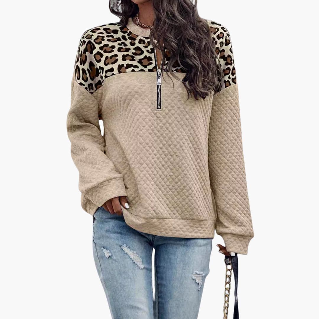 Sweat shirt Femme à Motif Animal avec Fermeture Zippée