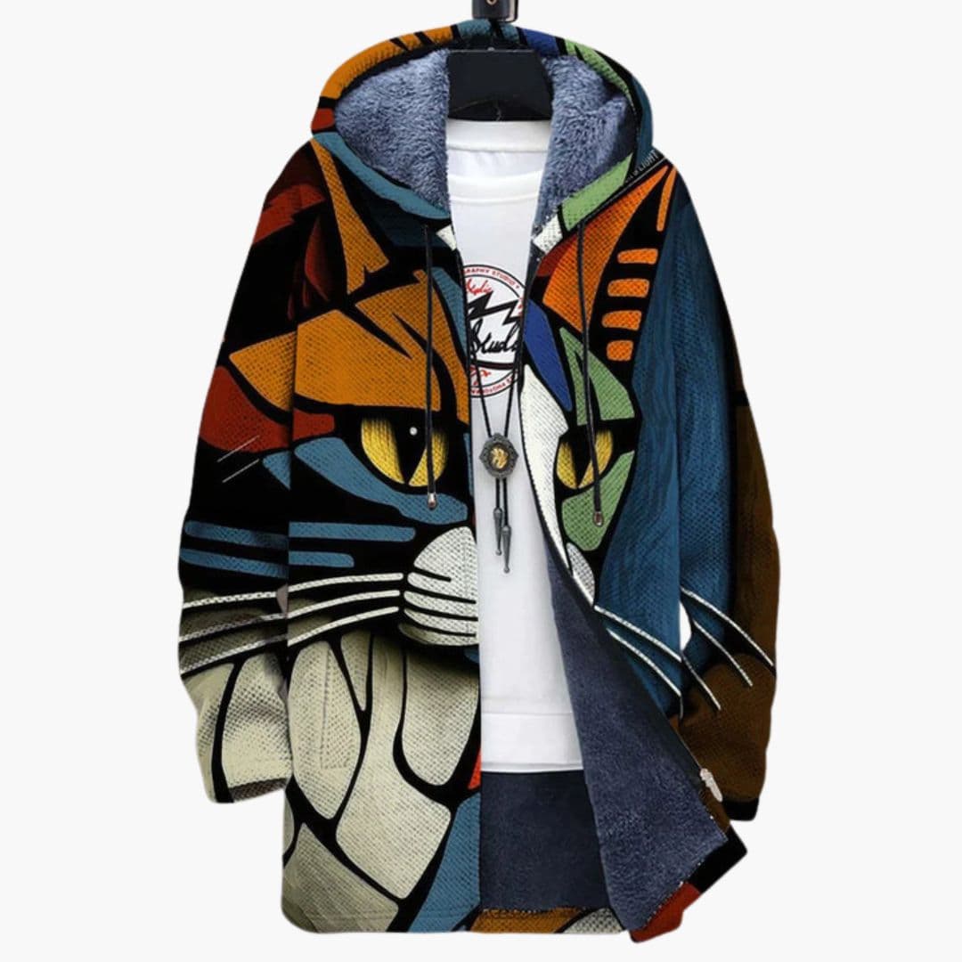 Sweat zippé unisexe à capuche et motif chat