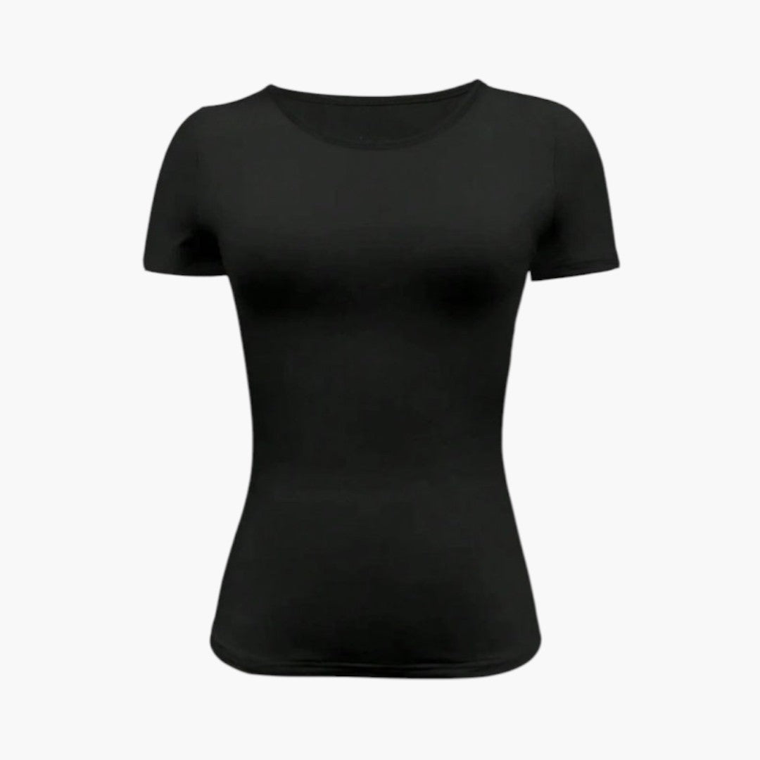 T-shirt til kvinder med rund hals og lige kant
