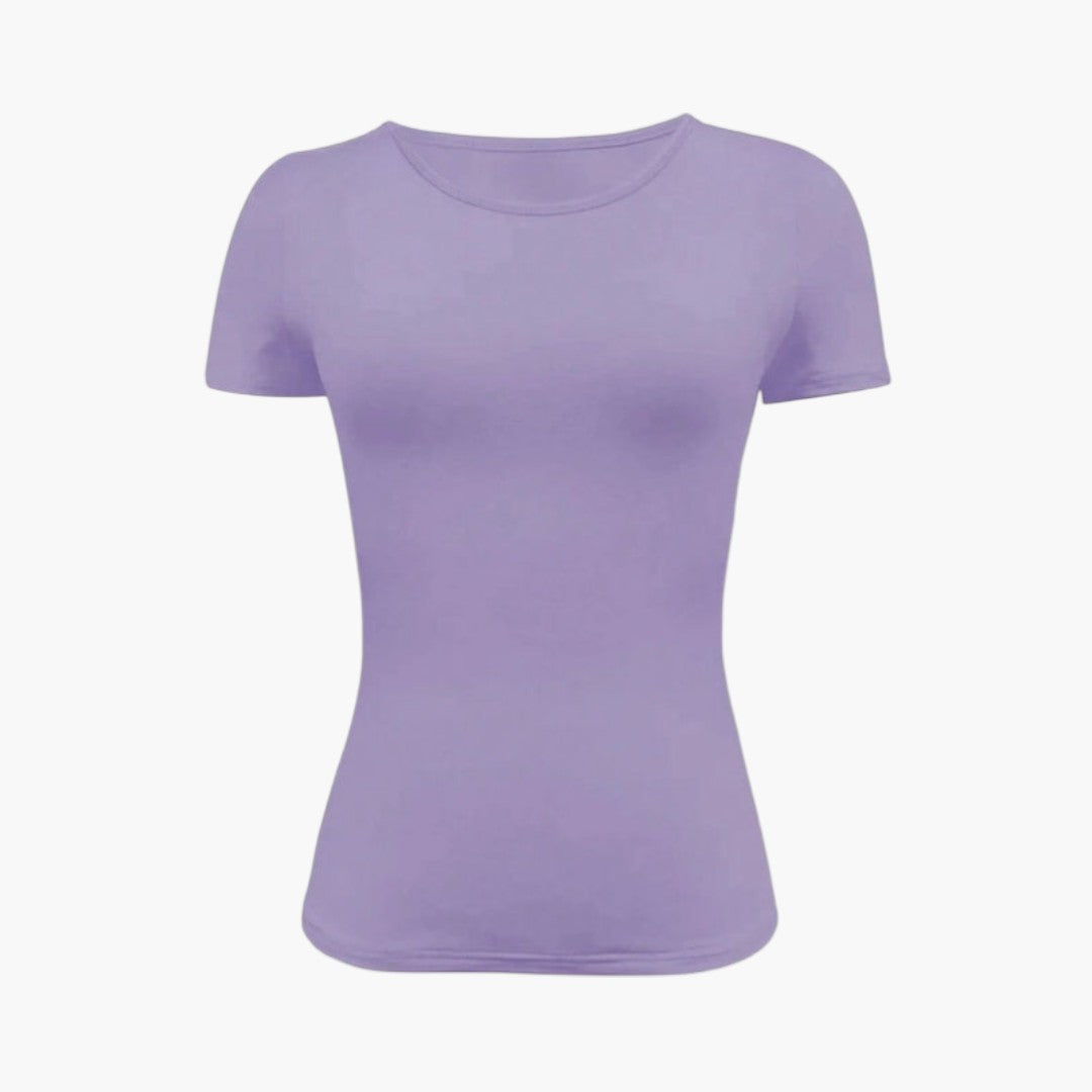 T-shirt til kvinder med rund hals og lige kant