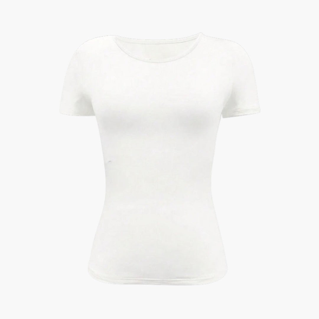 T-shirt til kvinder med rund hals og lige kant