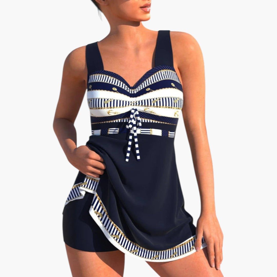 Tankini de remendos para mulheres com parte superior ajustada e parte inferior