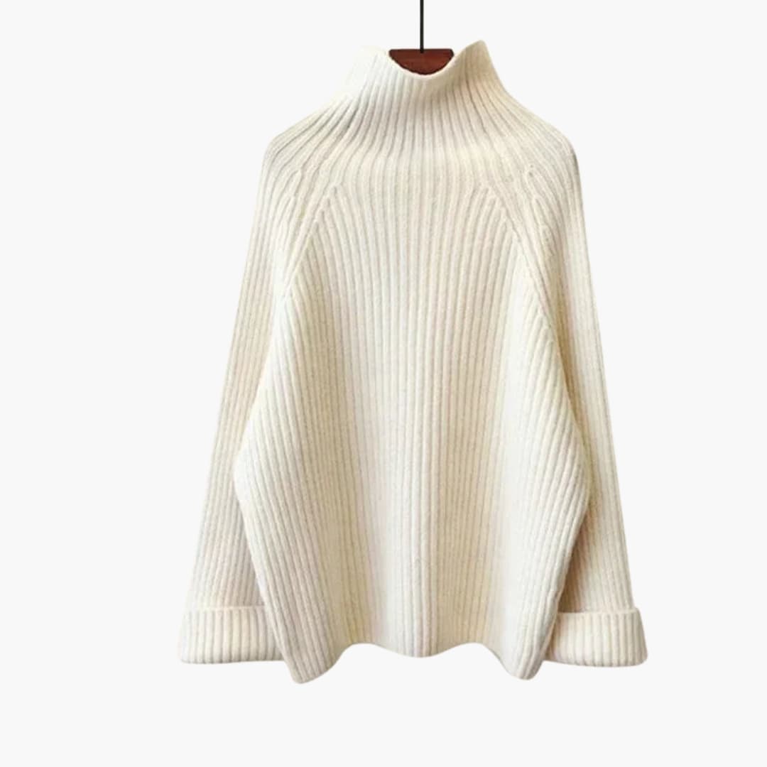Zweiteiliges Strickensemble für Damen mit Rollkragenoberteil und weitem Hosenbein