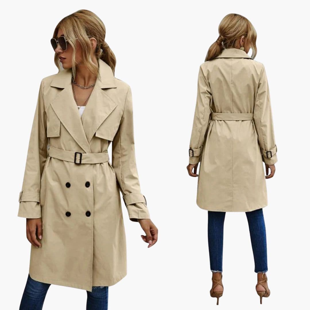Trench para mujer con cuello de solapa y cinturón en la cintura