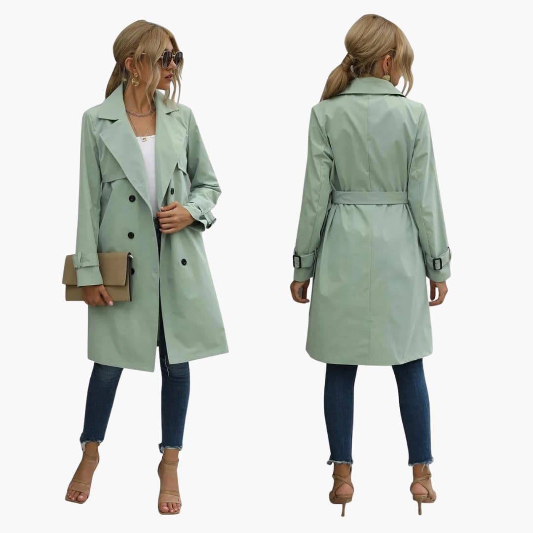 Trench para mujer con cuello de solapa y cinturón en la cintura