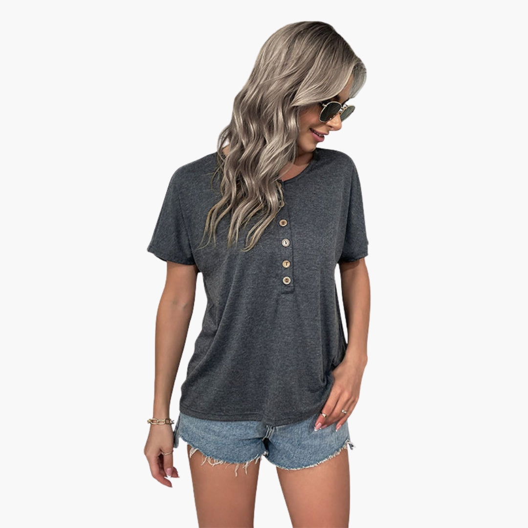 Damen-T-Shirt mit Rundhalsausschnitt und Knopfleiste