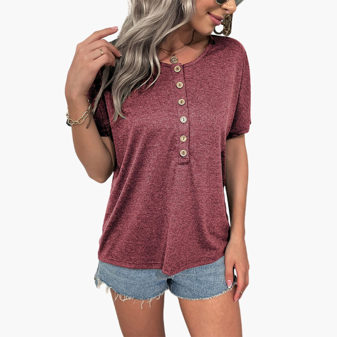 Damen-T-Shirt mit Rundhalsausschnitt und Knopfleiste