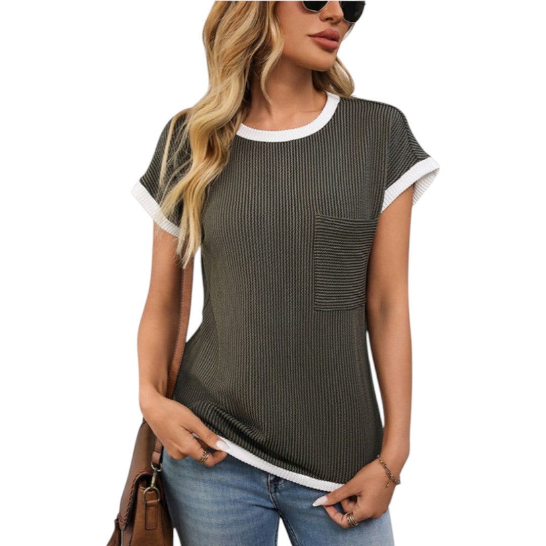 Damen-T-Shirt mit Rundhalsausschnitt und Brusttasche