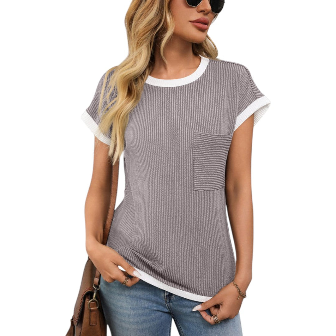 Damen-T-Shirt mit Rundhalsausschnitt und Brusttasche