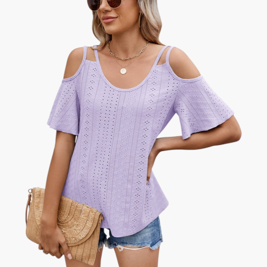 Women's Shirt with Bare Shoulders and Perforated Surface