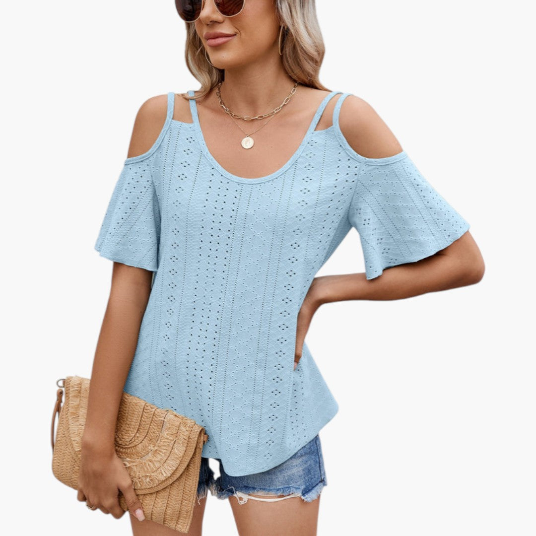 Women's Shirt with Bare Shoulders and Perforated Surface