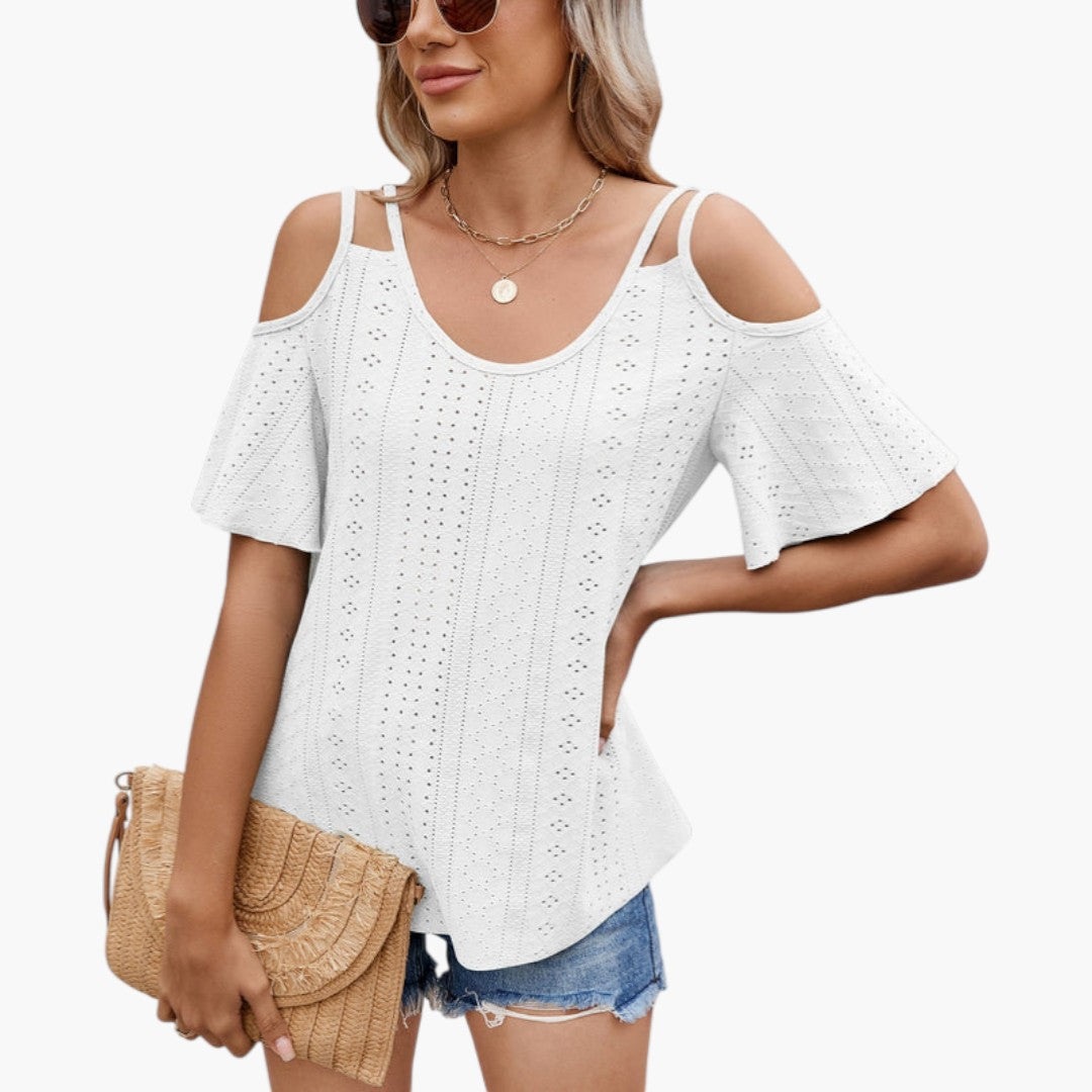 Women's Shirt with Bare Shoulders and Perforated Surface