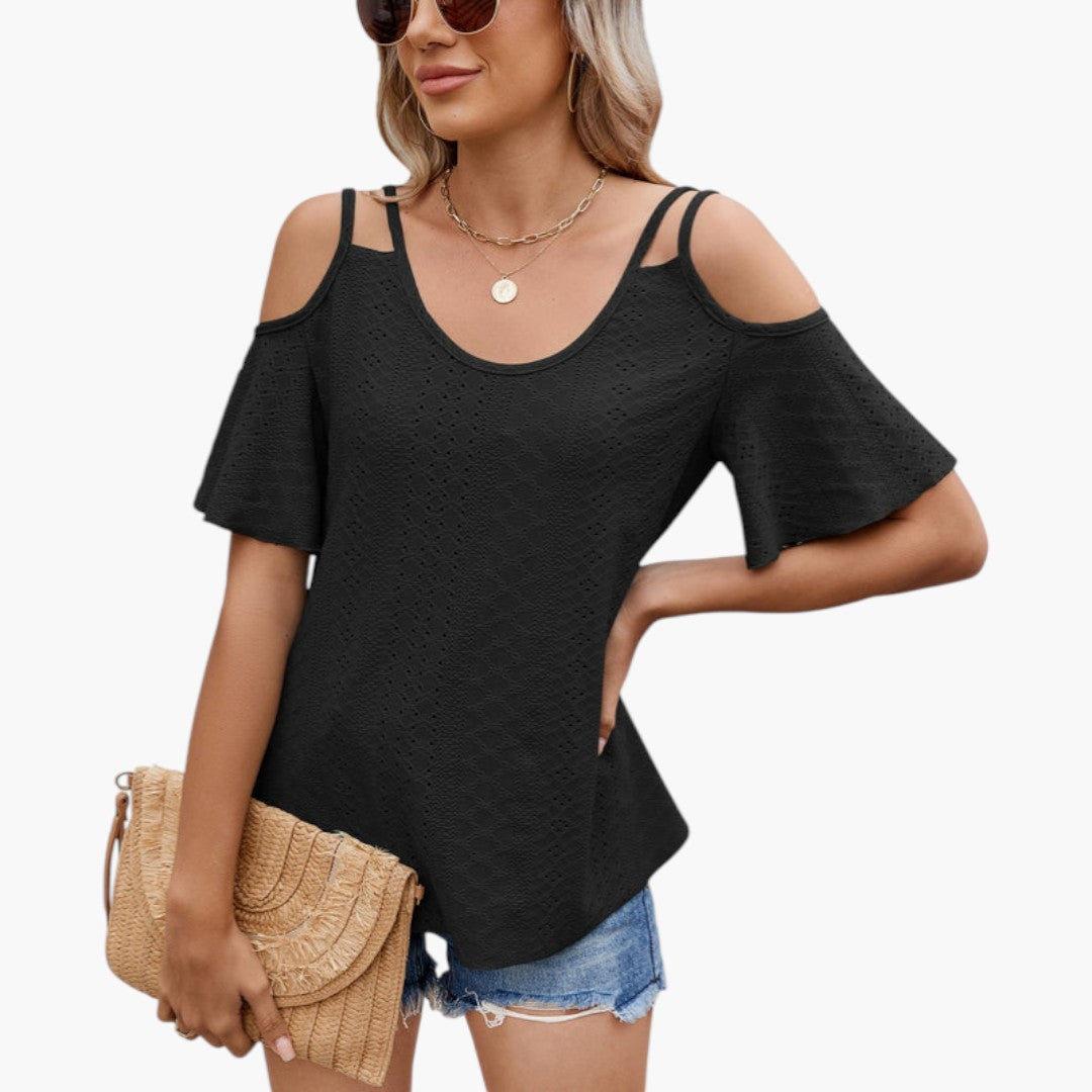 Women's Shirt with Bare Shoulders and Perforated Surface