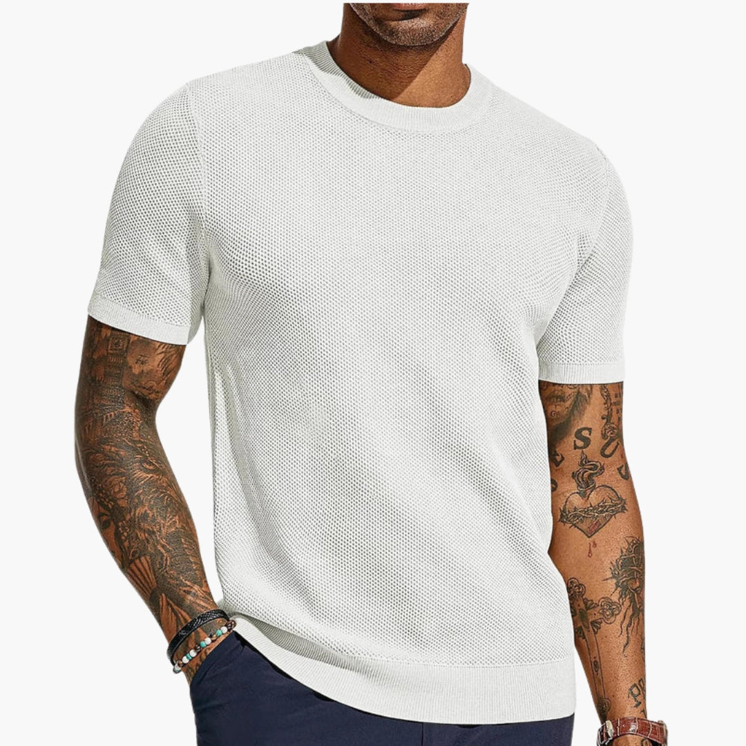 T shirt Homme avec Col Rond et Surface Perforée