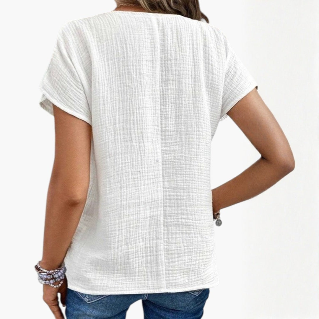 T shirt femme à boutons avec encolure en V