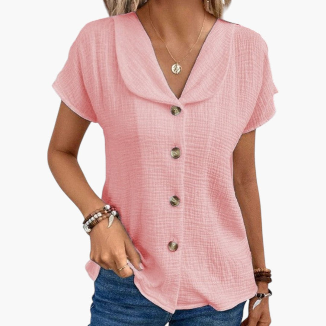 T shirt femme à boutons avec encolure en V