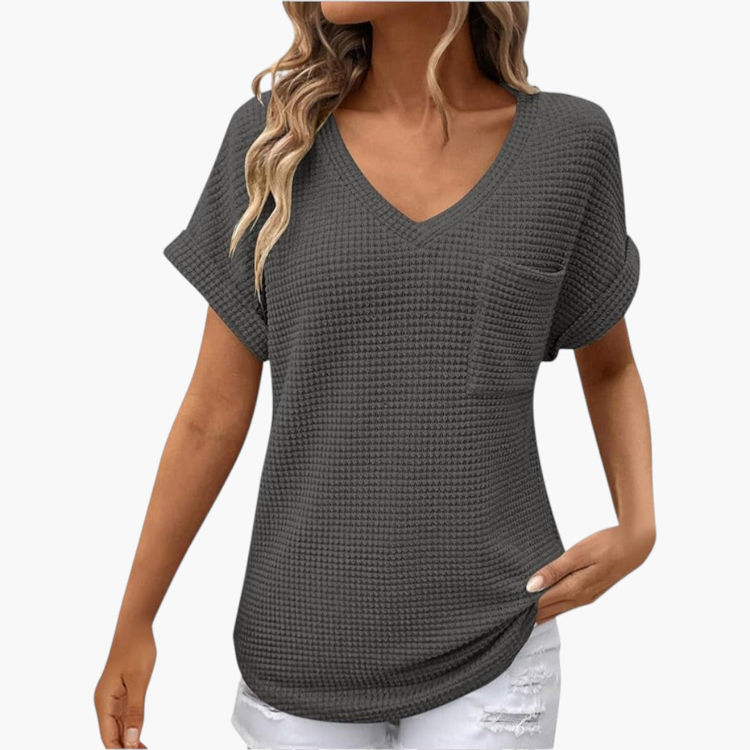 Damen-T-Shirt mit V-Ausschnitt und strukturierter Oberfläche