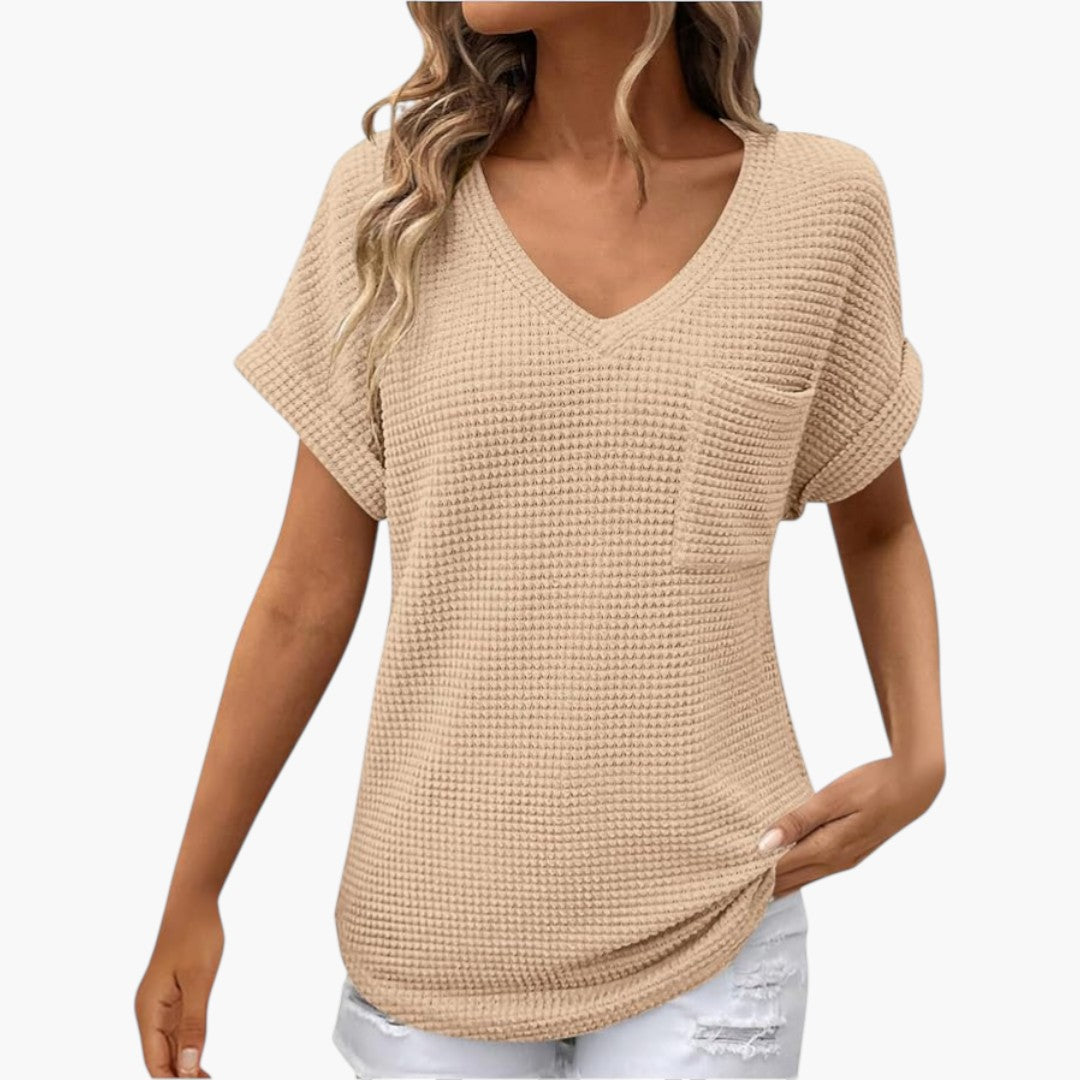 Damen-T-Shirt mit V-Ausschnitt und strukturierter Oberfläche