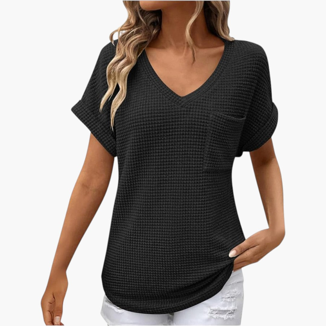 Damen-T-Shirt mit V-Ausschnitt und strukturierter Oberfläche