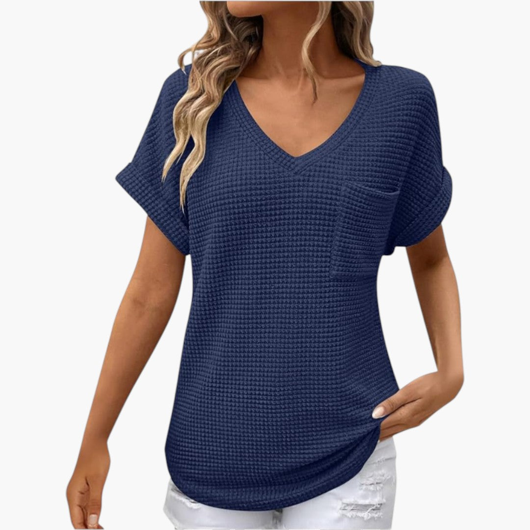Damen-T-Shirt mit V-Ausschnitt und strukturierter Oberfläche