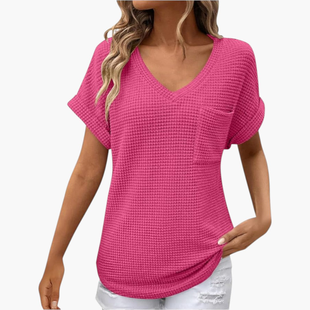 Damen-T-Shirt mit V-Ausschnitt und strukturierter Oberfläche