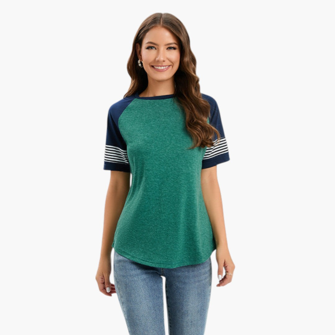 women's shirt with raglan sleeves and striped detail