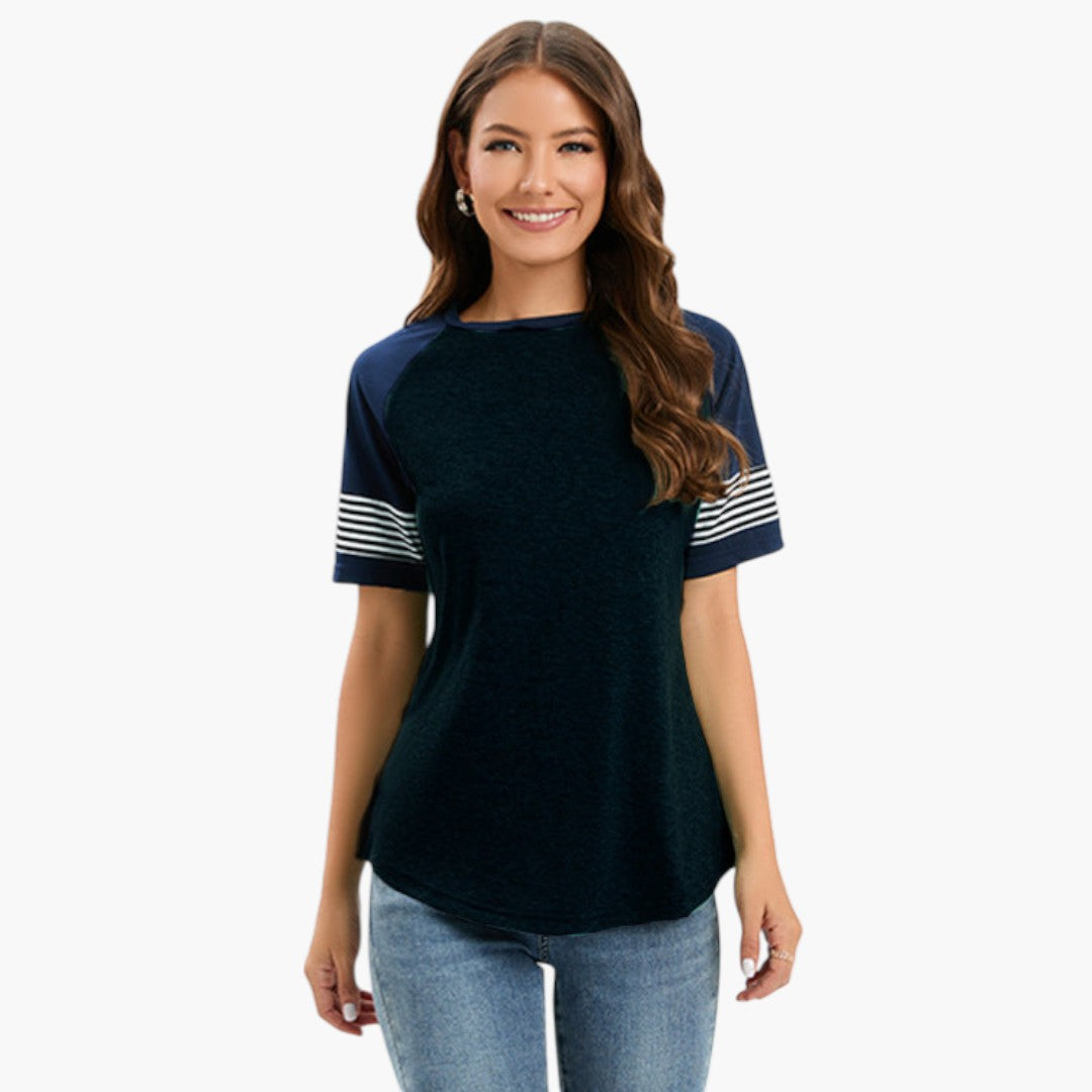 women's shirt with raglan sleeves and striped detail