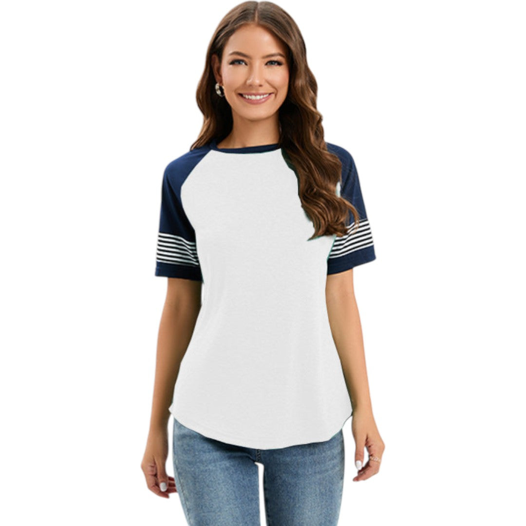 T shirt femme à manches raglan avec empiècements rayés