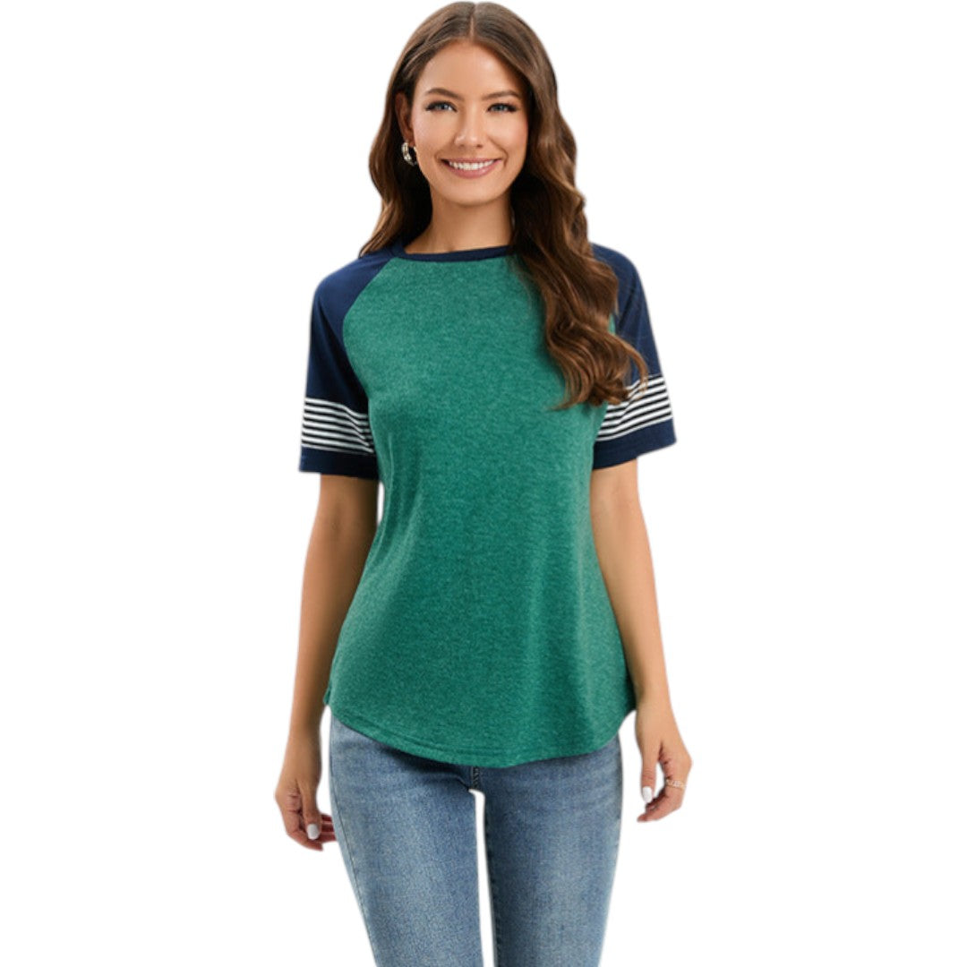 T shirt femme à manches raglan avec empiècements rayés