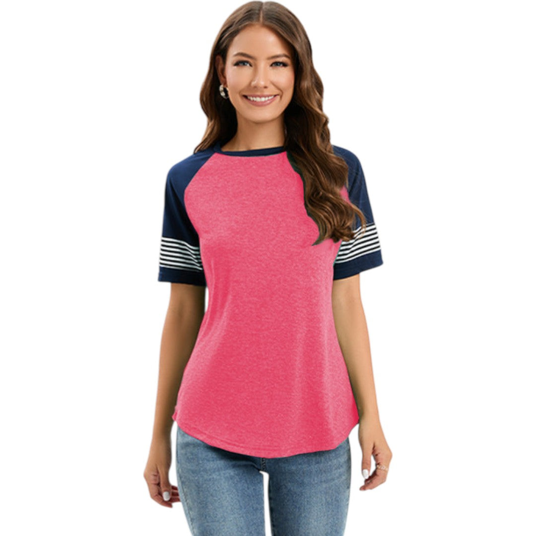 T shirt femme à manches raglan avec empiècements rayés