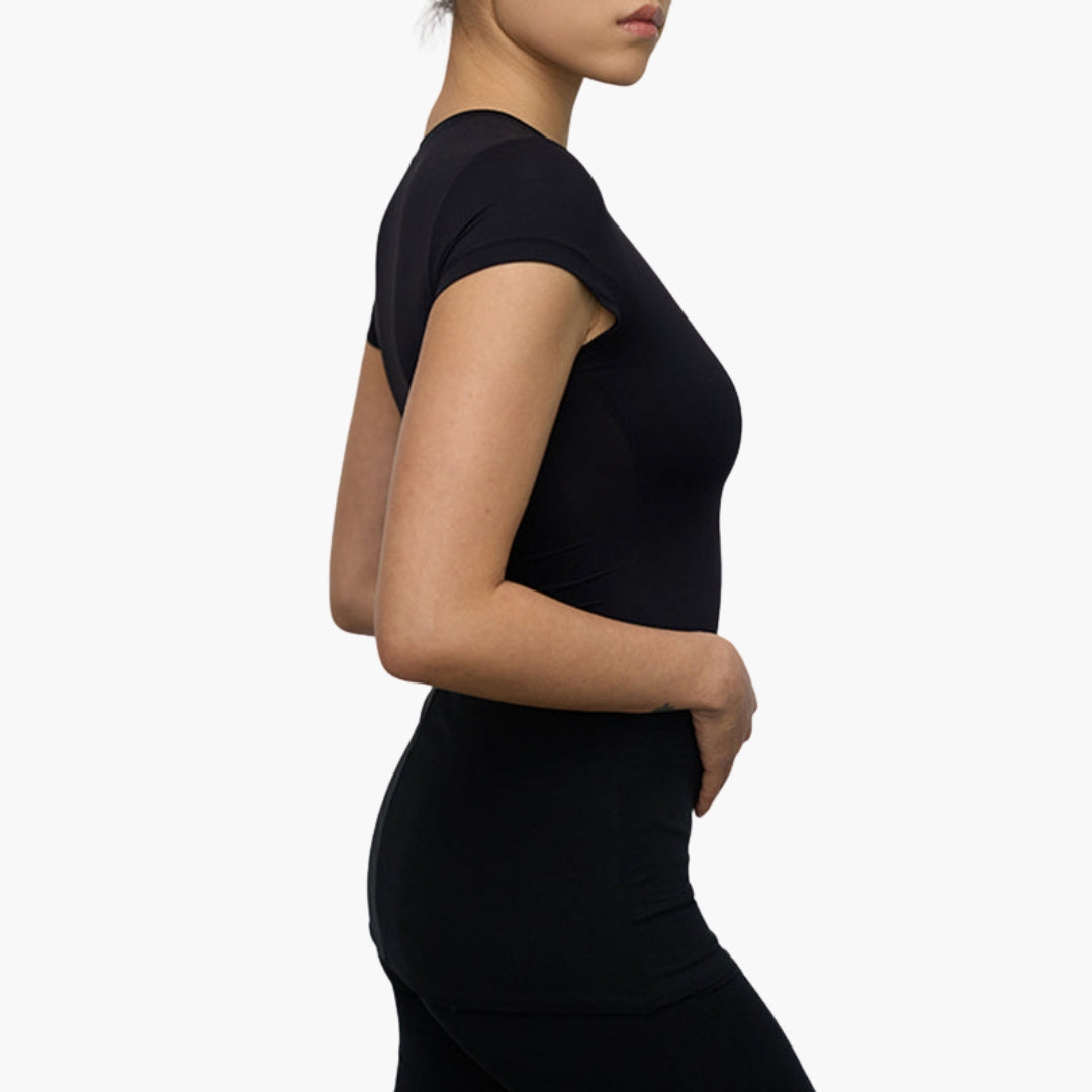 T shirt femme avec col rond et manches courtes