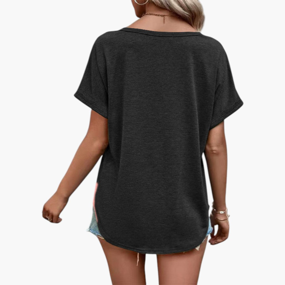 T-shirt til kvinder med korte ærmer og knaplukning