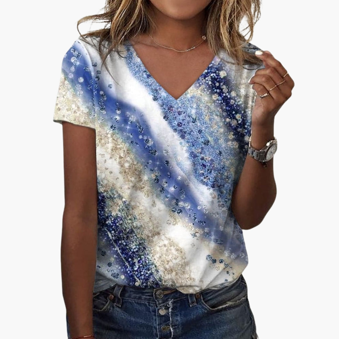Damen-T-Shirt mit V-Ausschnitt und Farbverlaufdruck