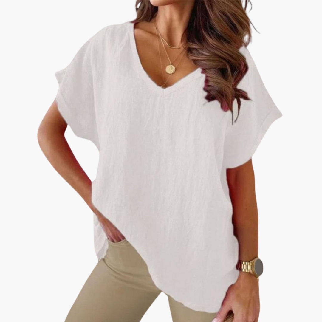 T shirt femme col V avec manches courtes