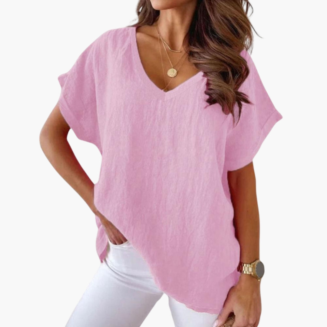 T shirt femme col V avec manches courtes