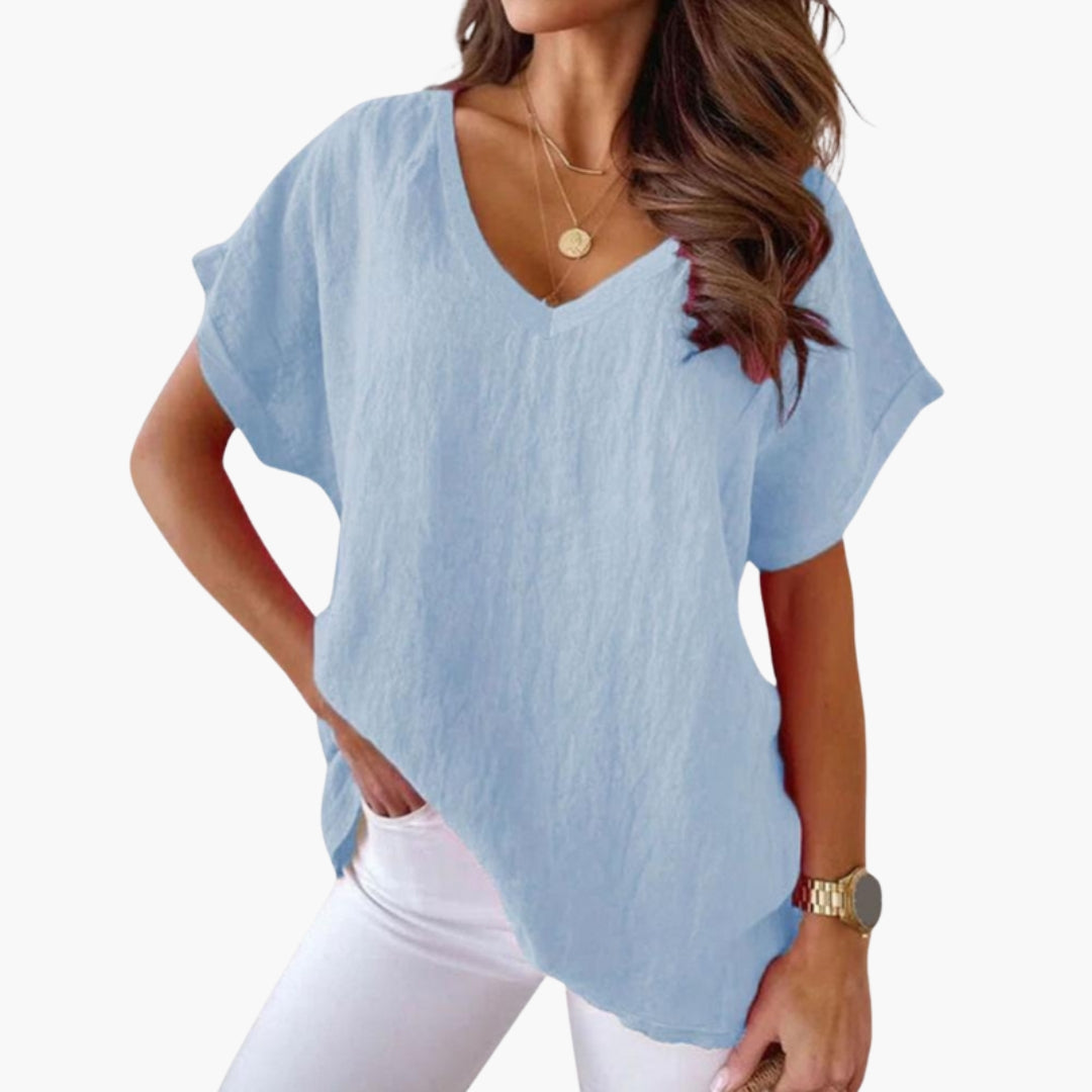 T shirt femme col V avec manches courtes