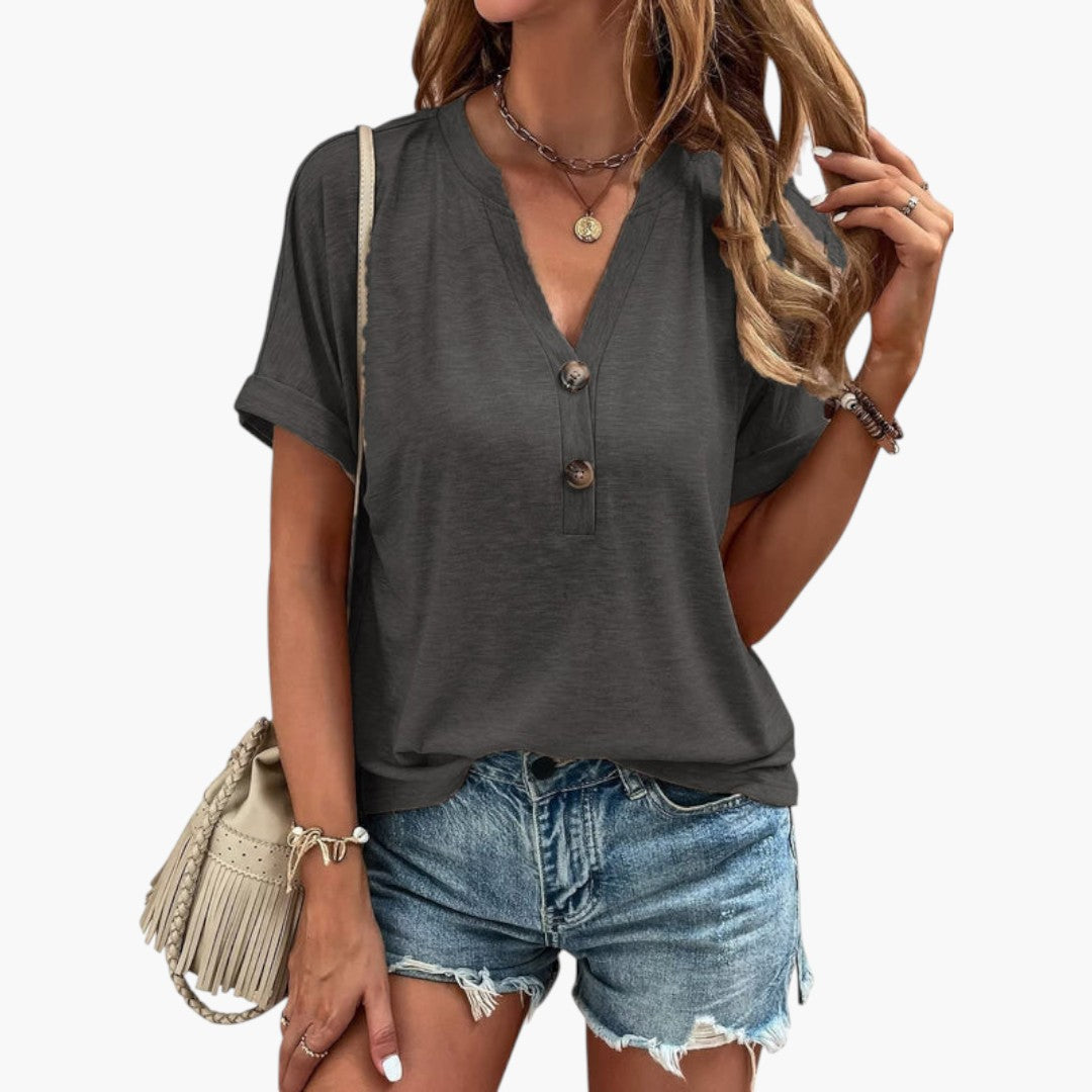 Women's V-neck shirt with button placket