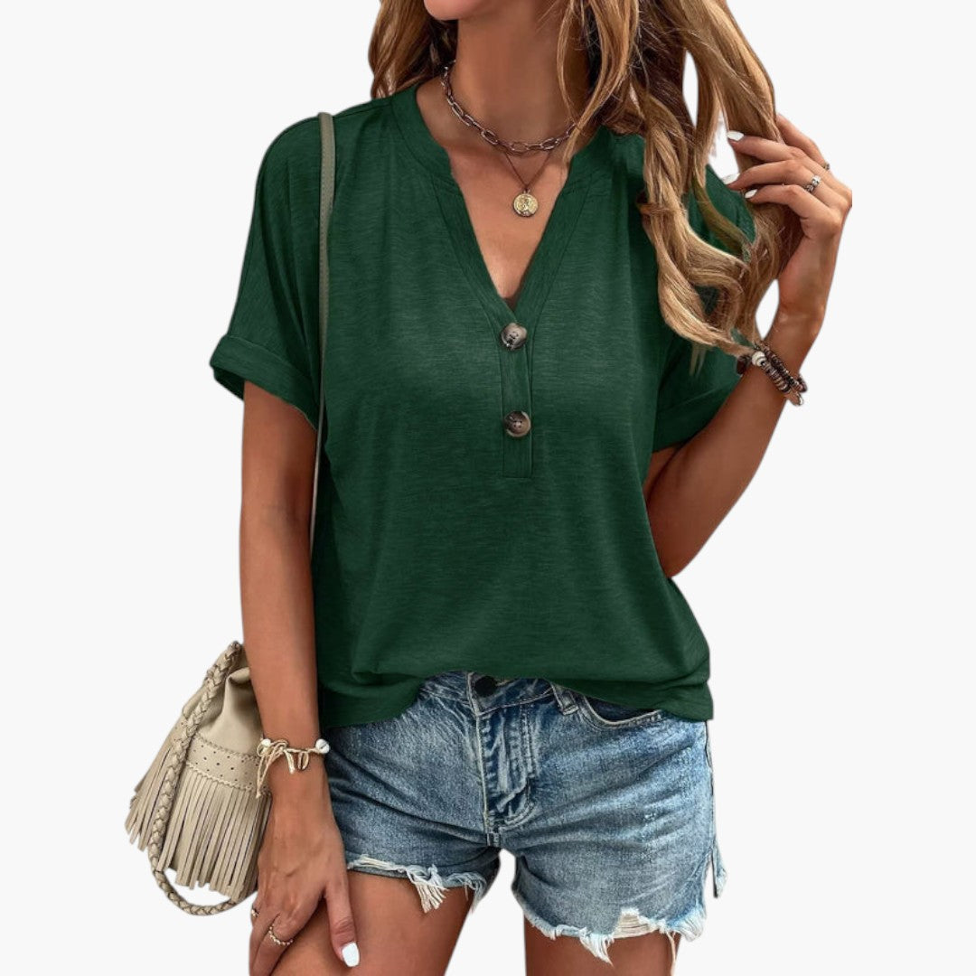 Women's V-neck shirt with button placket