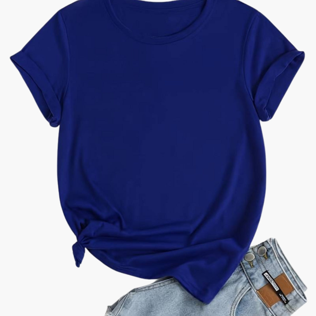 T shirt femme col rond à manches courtes et surface unie