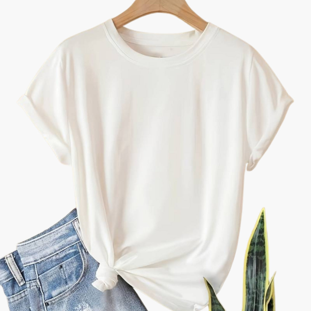 T shirt femme col rond à manches courtes et surface unie