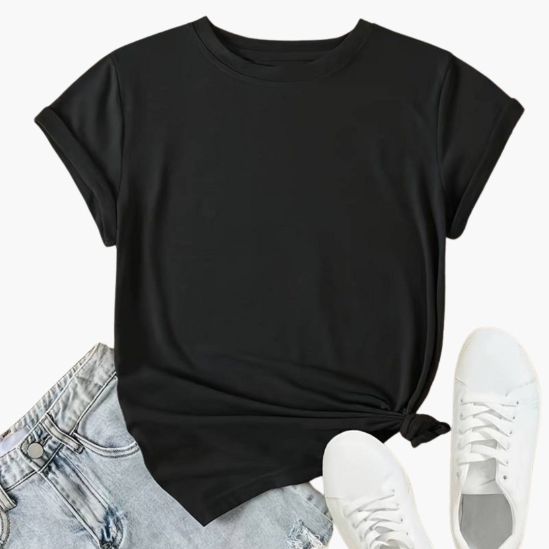 T shirt femme col rond à manches courtes et surface unie