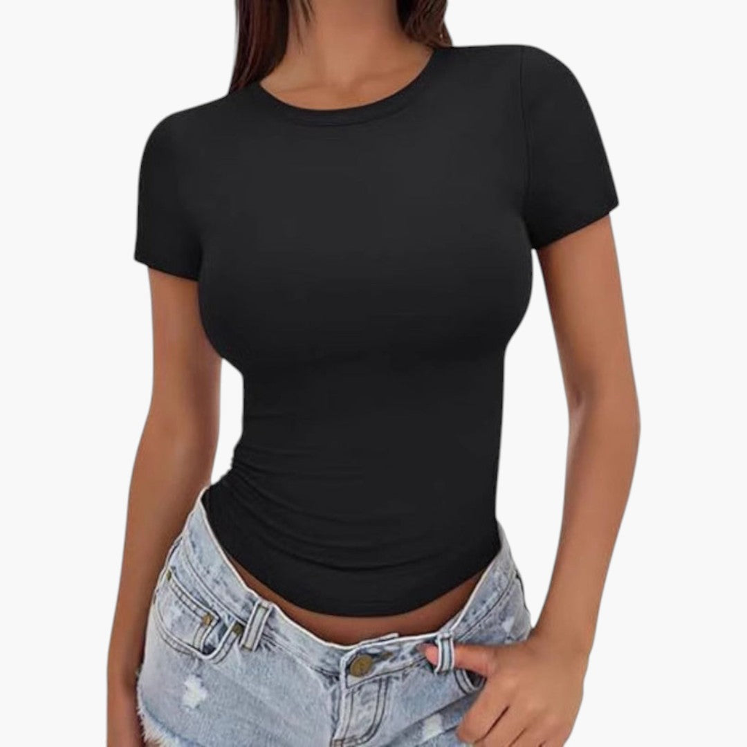 T-shirt til kvinder med rund hals og korte ærmer