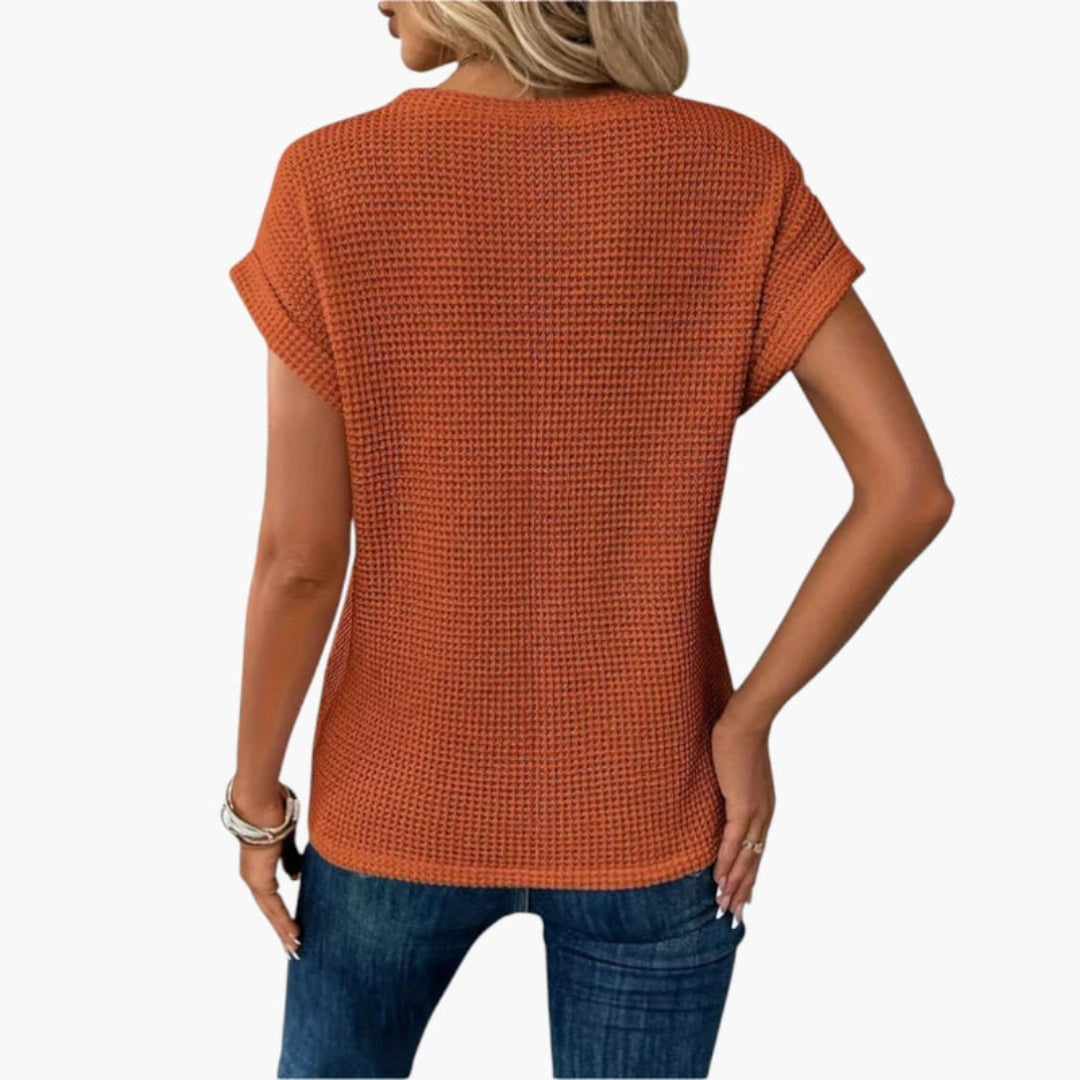 Dame T-shirt med rund hals og snoet kant foran