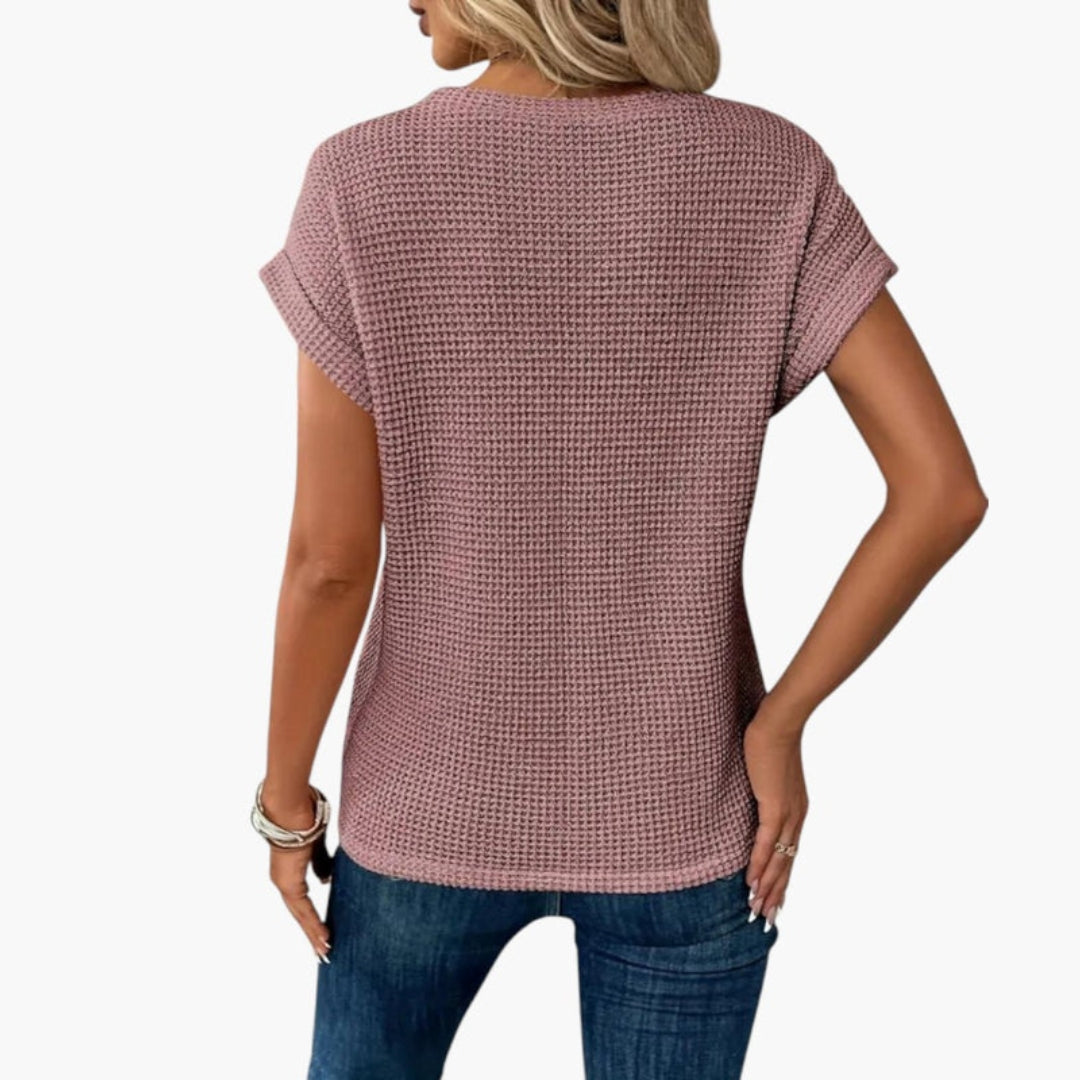Dame T-shirt med rund hals og snoet kant foran